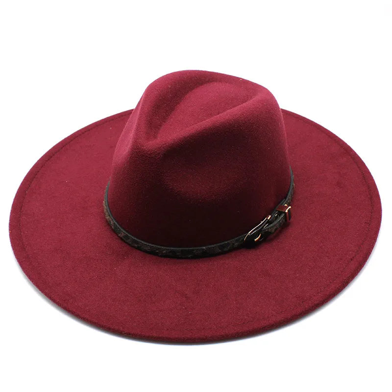 New Autumn And Winter Wool 9.5cm Big Brim Jazz Hat Men’s And Women’s Heart Top Chain Hat Felt Hat