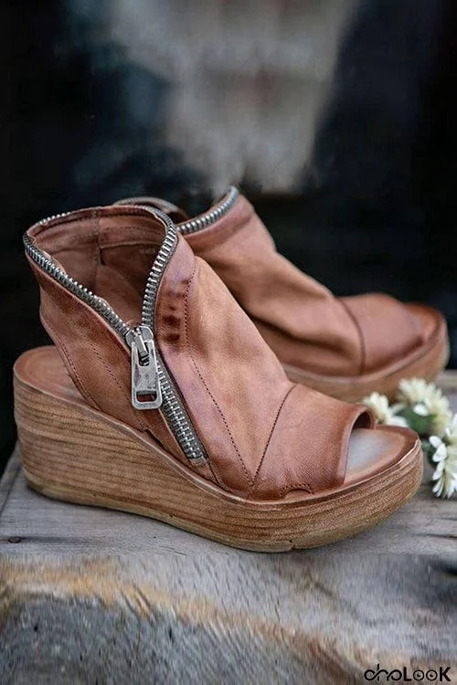 Open Toe Side  Exposed Zipper Wedge