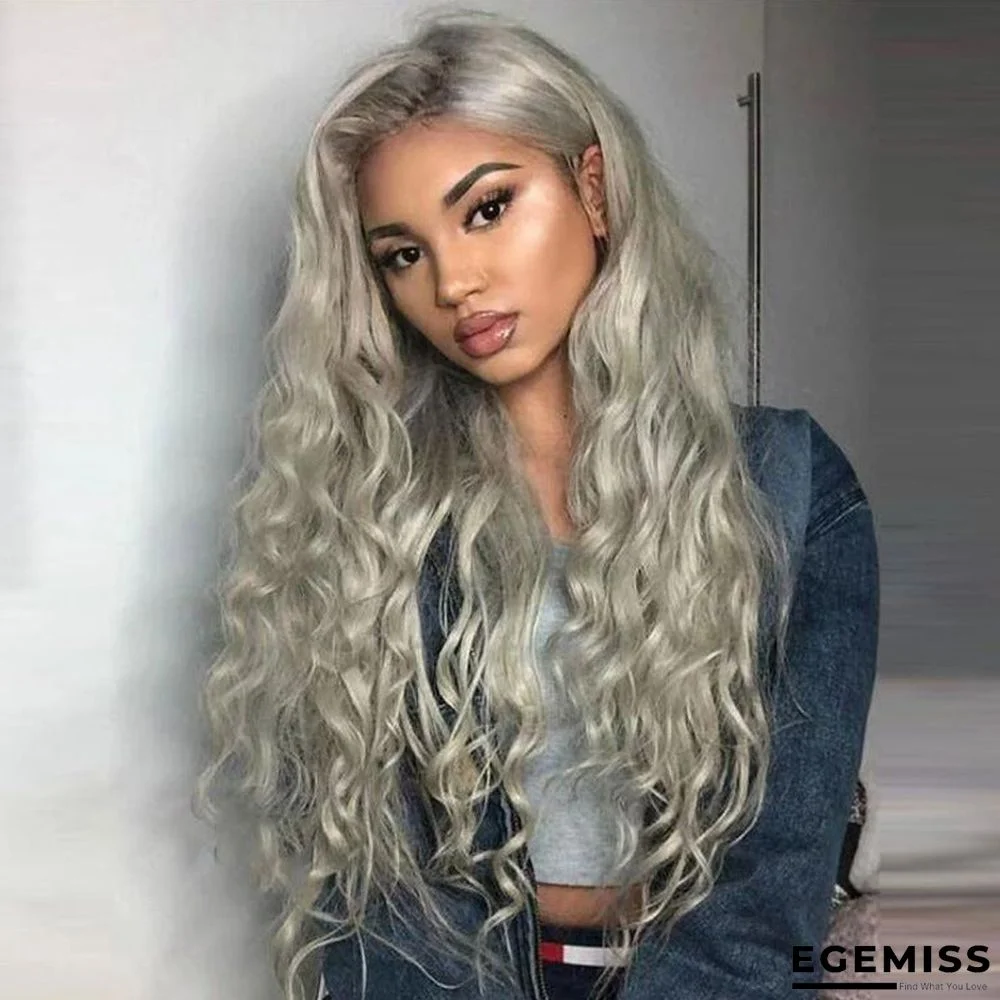 Female Long Curly Hair Gray Small Curly Hair Fashion Gray Fiber Wig Head Cover | EGEMISS