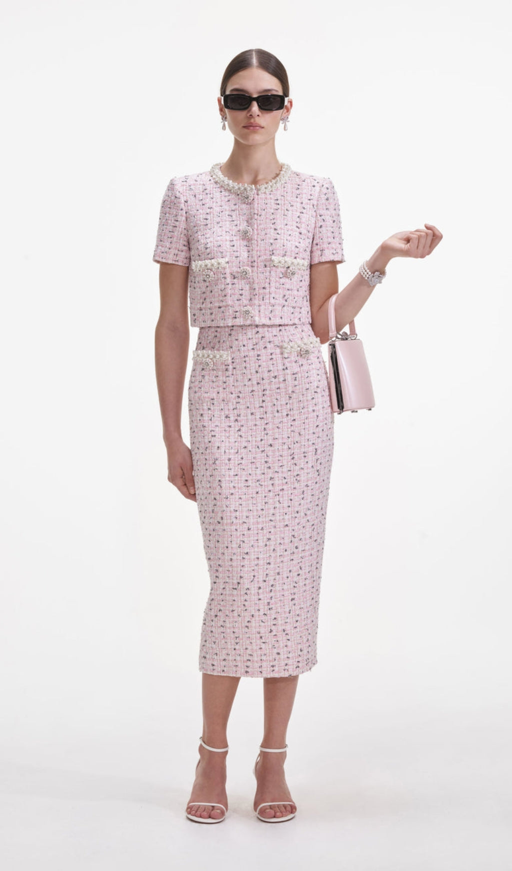 Pink Boucle Pearl Top