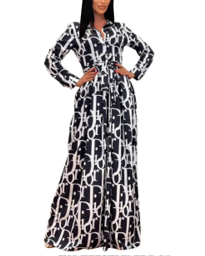 Digital Printed Casual Loose Long Sleeve Dress