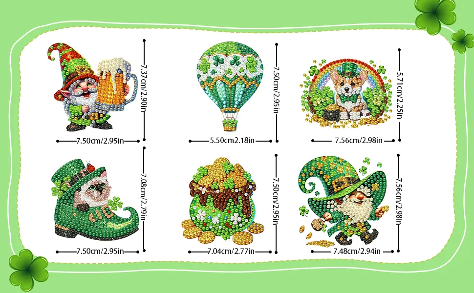 12Pcs Happy St Patricks Day DIY Diamond Art Fridge Magnet Refrigerator Sticker Diamond Art Stickers Refrigerator Painting Kits for Beginners Adults DIY Craft Gifts Home Decors