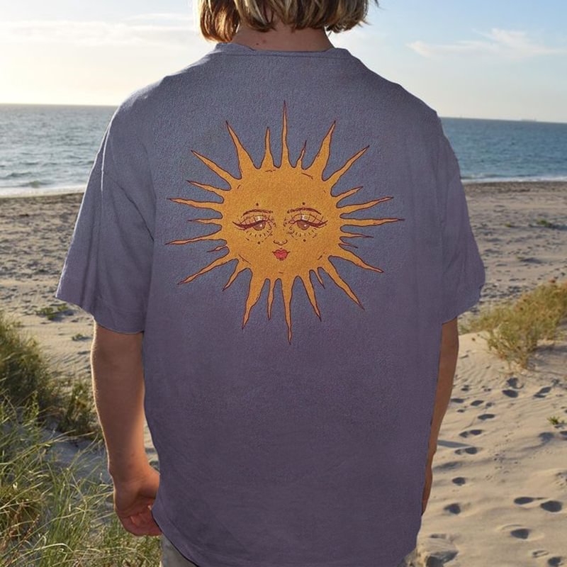 Men Casual Sun Art Print T-shirt