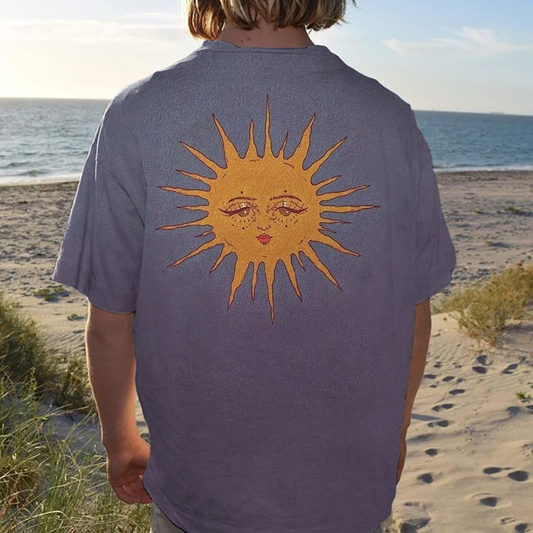 Men Fashion Art Sun Print T-shirt 3156