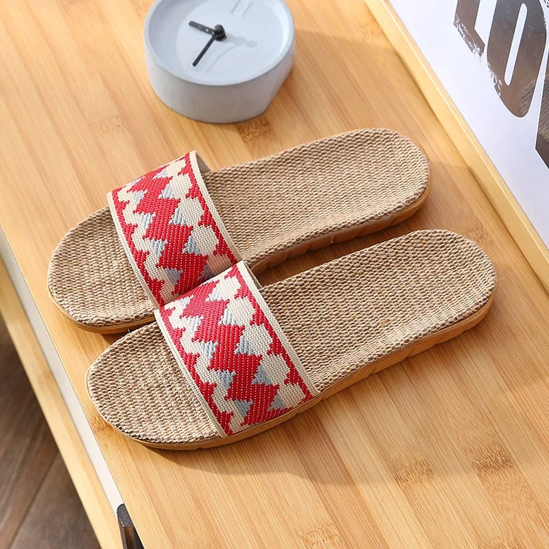 Vstacam Graduation Gift  Summer slippers cotton and linen woven wood floor shoes home network red sand slippers indoor thick bottom