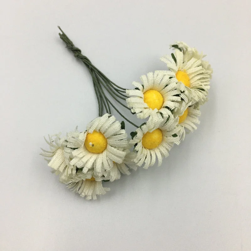 10pcs/lot Mini Silk Daisy Artificial Flowers Bouquet Multicolor Scrapbooking Flower flowers DIY Ball Stamen Wedding Decoration