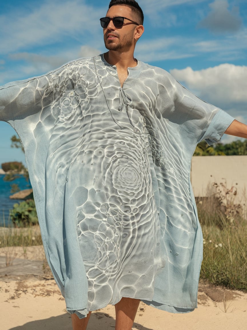 Men's Stripe Printed Linen Long Kaftan