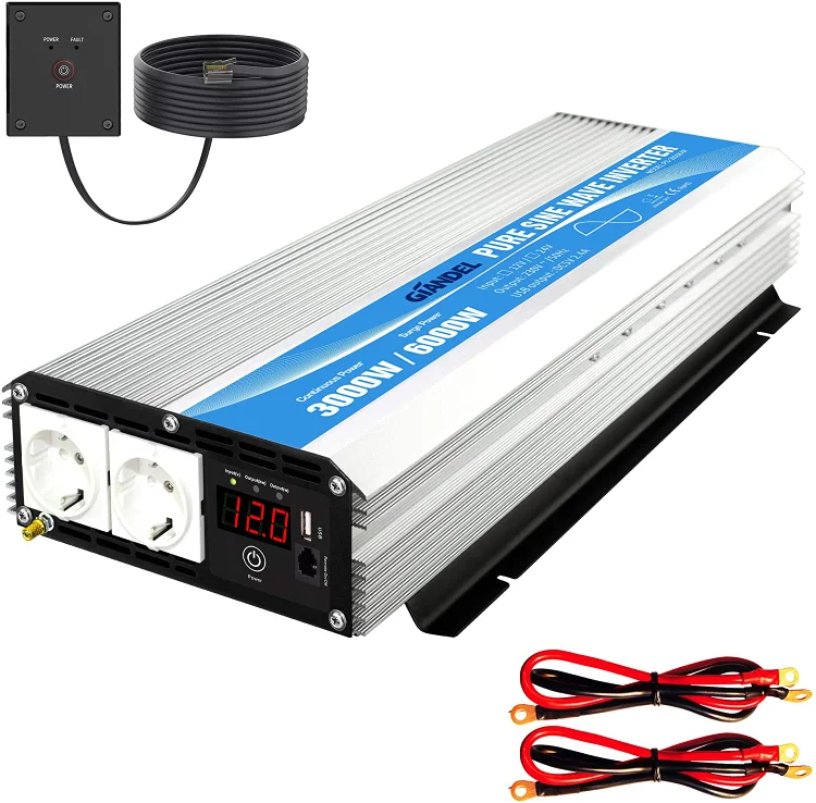 3000W  Inversor de Corriente de Onda sinusoidal Pura Convertidor DC 12V a AC 220V~240V