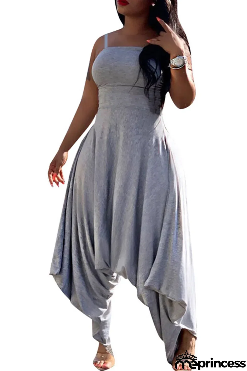 Blue Fashion Sexy Patchwork Solid Polyester Sleeveless Slip Jumpsuits