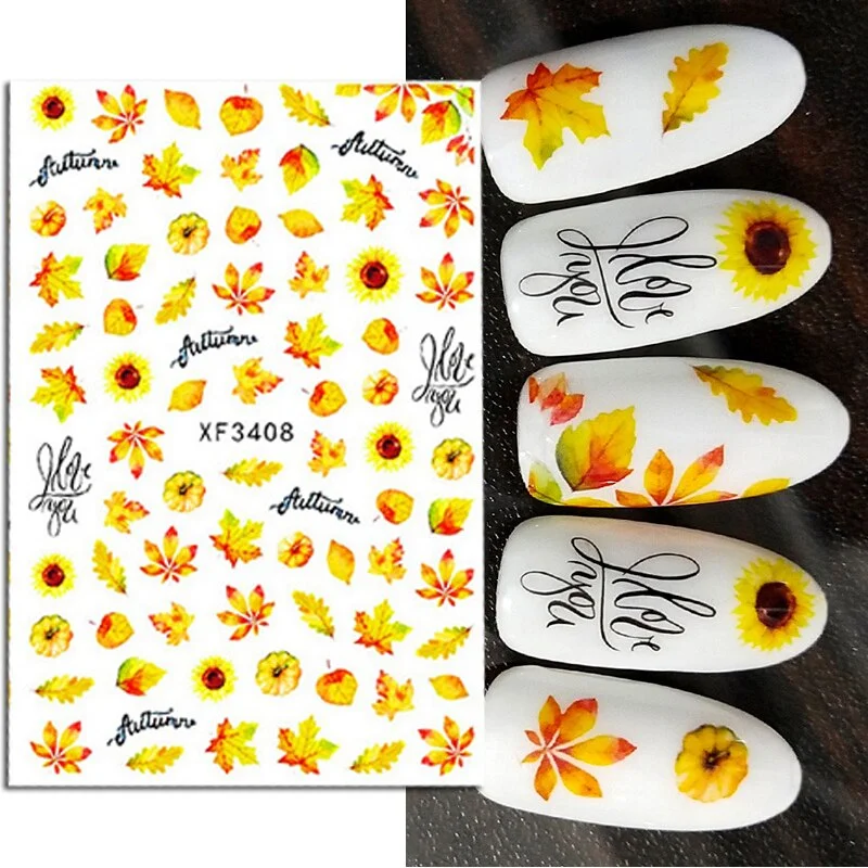 1PC 3D Nail Stickers Flowers Leaves Self-Adhesive Slider Letters Nail Art Decorations Love Heart Decals Manicure Accessories-Nail Inspo