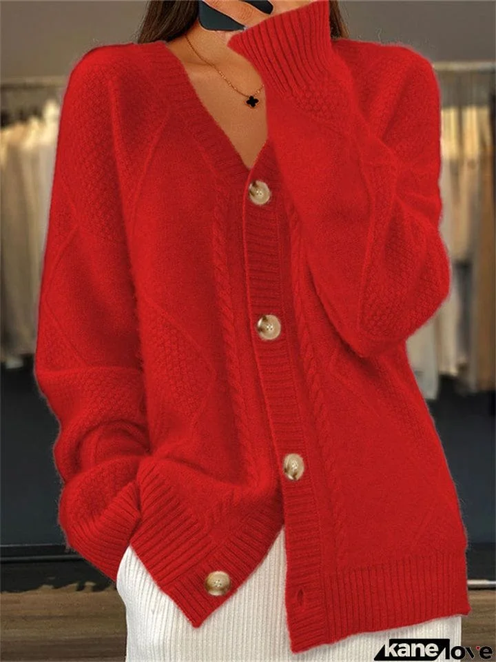 Women's Elegant Solid Color Button Up Warm Sweater Cardigan