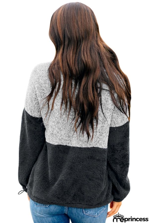 Color Block Zip High Neck Fleece Sweatshirt