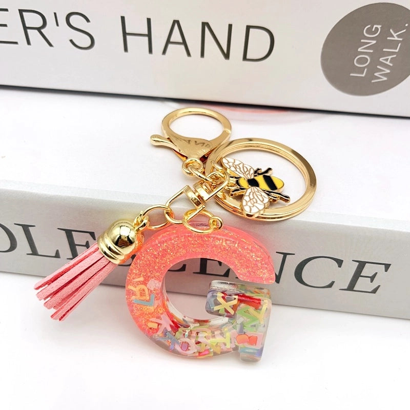 Retro Classic Style Letter Bee Resin Women’s Bag Pendant Keychain