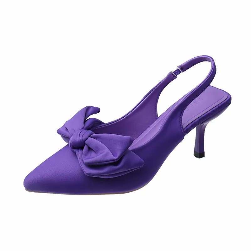 Womens Shoes Summer Purple Lace-up Stiletto Heel Pointed High Rhinestone Buckle
