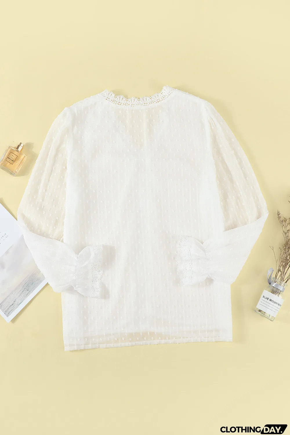 Elegant V-Neck Swiss Dot Lace Blouse