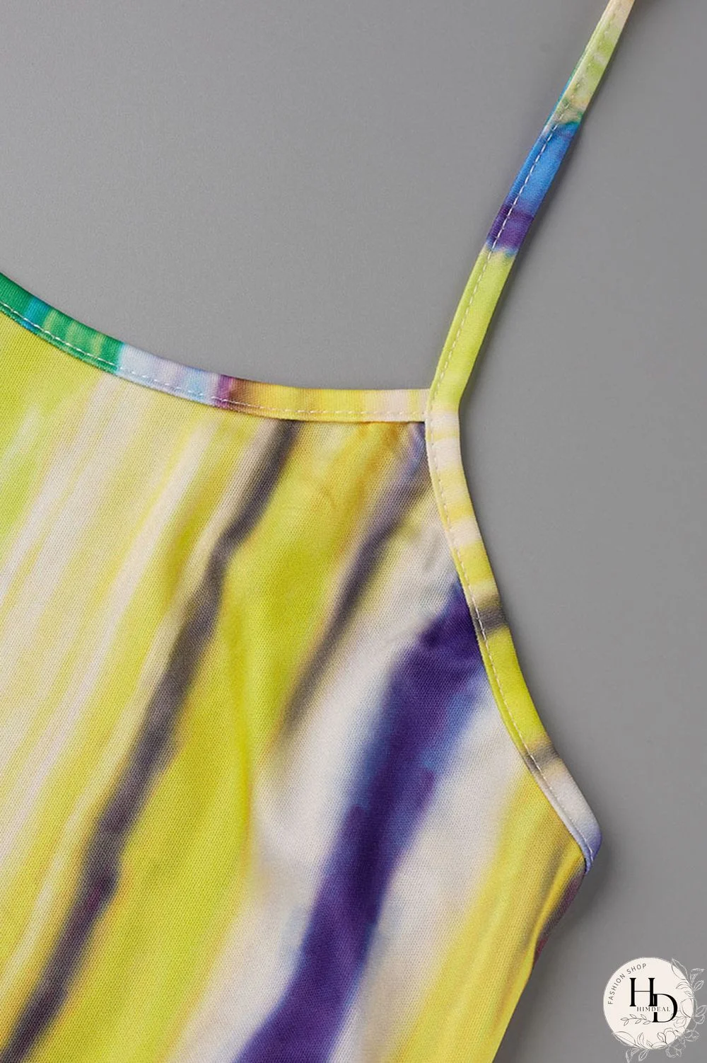 Yellow Sexy Print Hollowed Out Patchwork Slit Spaghetti Strap One Step Skirt Dresses