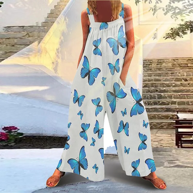 Casual Loose Butterfly Print Jumpsuit