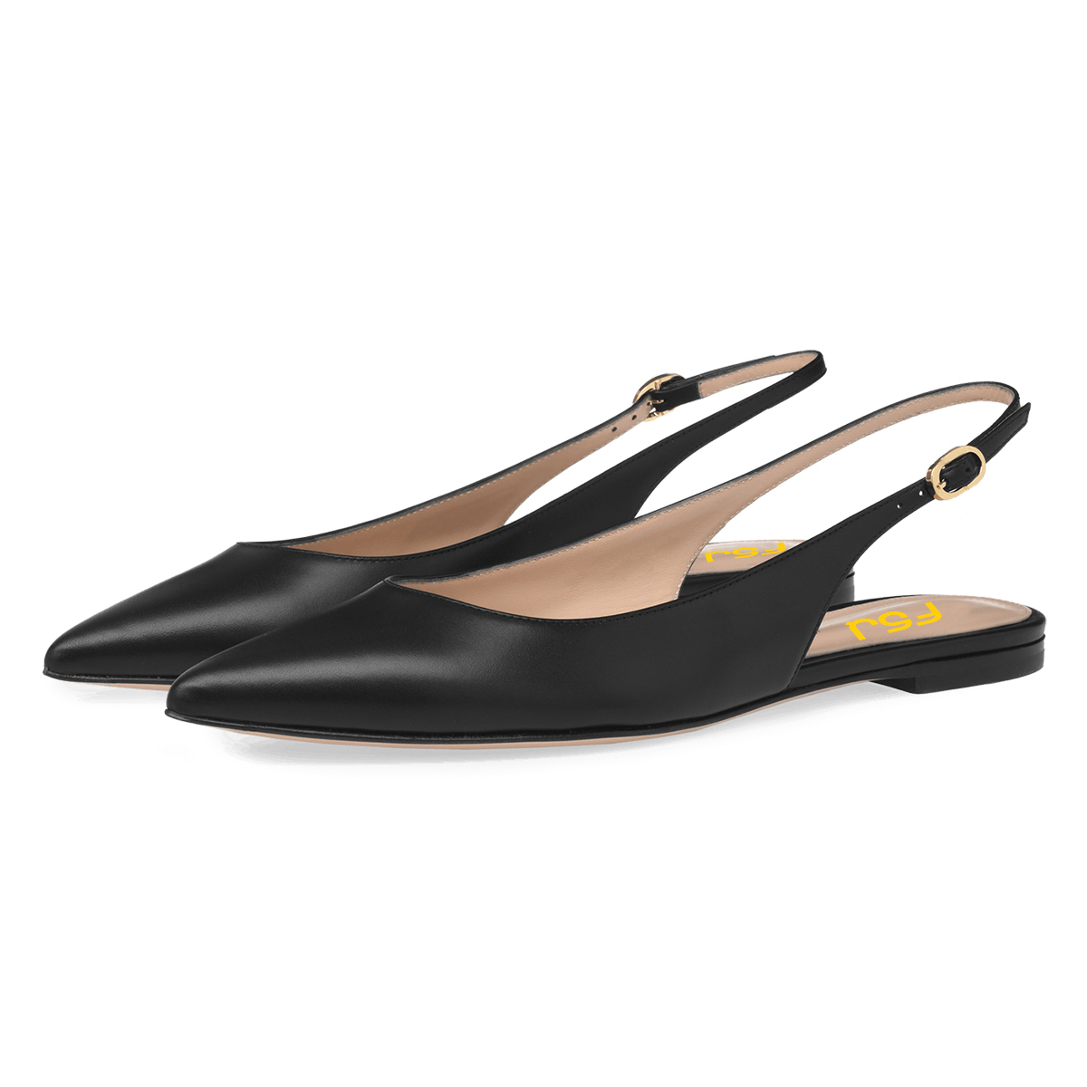 Black Pointed Toe Slingback Dress Flat Shoes for Women