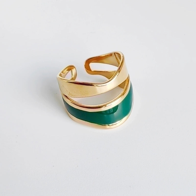 Casual Minimalist Geometric 304 Stainless Steel Titanium Steel 18K Gold Plated Enamel Plating Open Rings