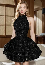A-Line High Neck Sleeveless Empire-Waist Sequins Short Homecoming Dress