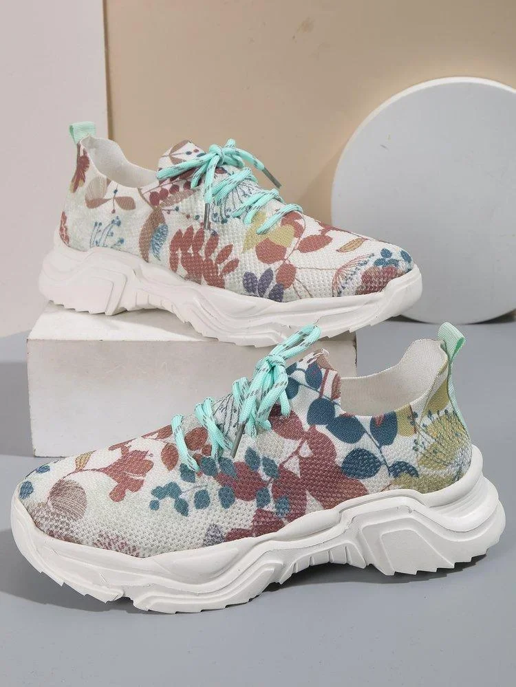 🔥Buy 2 Free Shipping — Floral Print Lace-up Breathable Orthopedic Sneakers