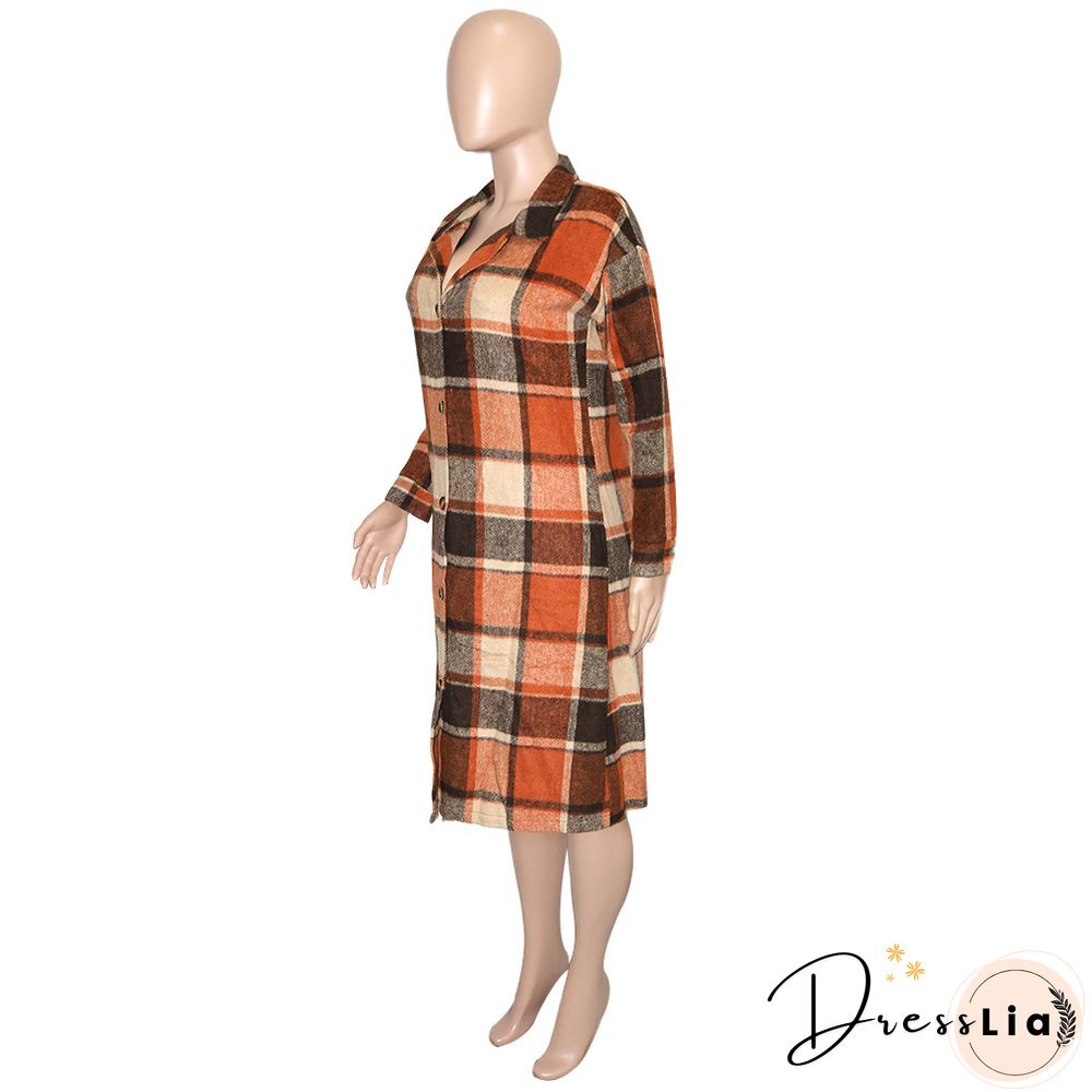Classic Plaid Single-breasted Woolen Coat