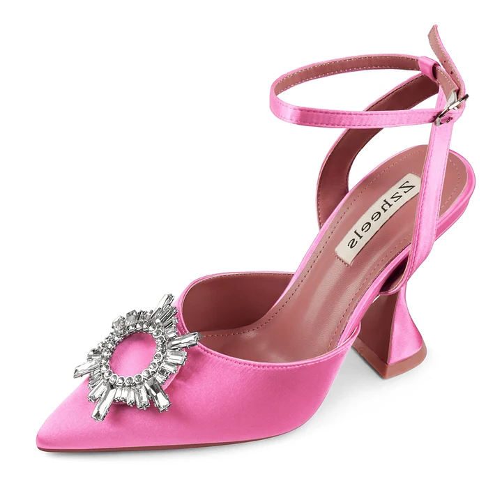 9.5cm/3.74 inch Slingback Begum Classic Pumps Pointed Toe Strappy Silk Sandals