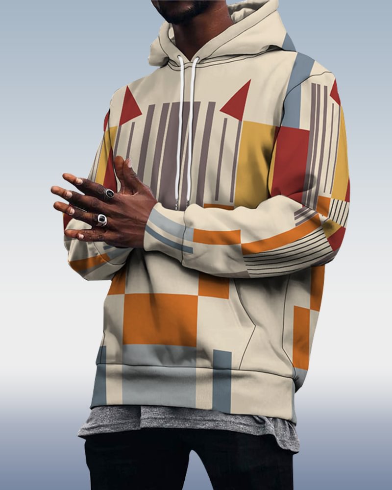 Men's Geometric Colorblock Hoodie 011