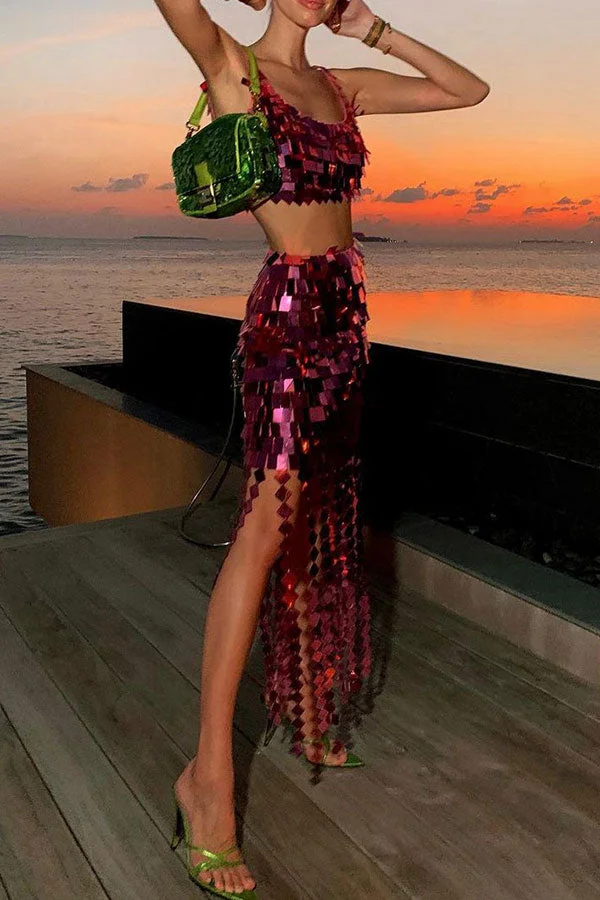 Sequined Girly Cutout Dress Suit