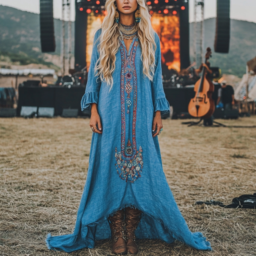 Coachella Music Festival Rock Party Carnival Vintage Wilderness Ethnic Bohemian Linen Dress