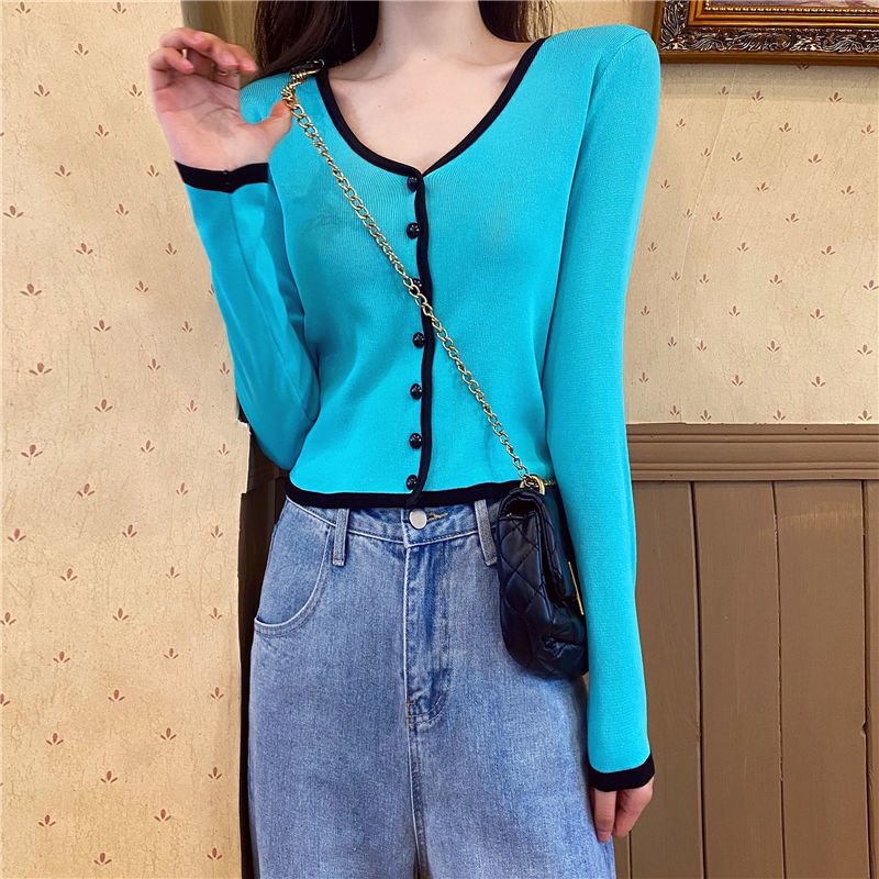 Knitted Cardigan Women Cropped Cardigan Ladies Long Sleeve Korean Fashion Knitwear Top 2020 V Neck Female Clothes