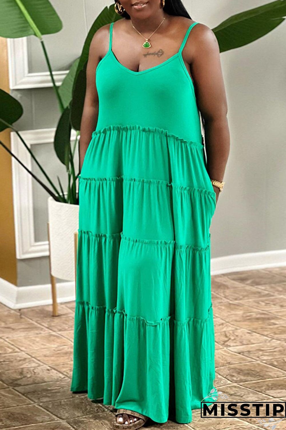 Blue Casual Solid Patchwork Spaghetti Strap Straight Plus Size Dresses