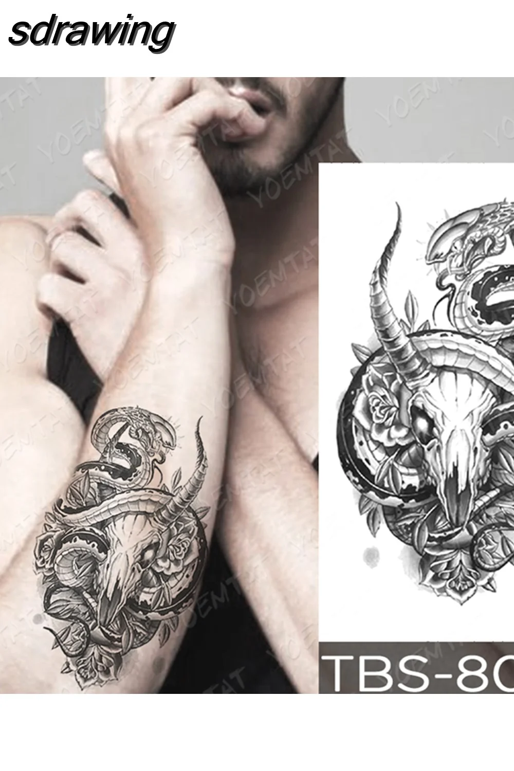 sdrawing Temporary Tattoo Sticker Yin Yang Dragon Feather Wings Flash Tattoos Wolf Totem Body Art Arm Fake Tatoo Men