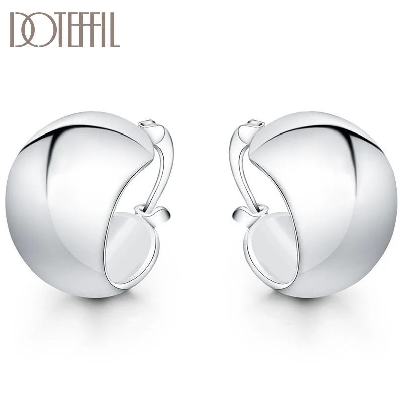 DOTEFFIL 925 Sterling Silver Smooth Egg Shape Earrings For Women Jewelry