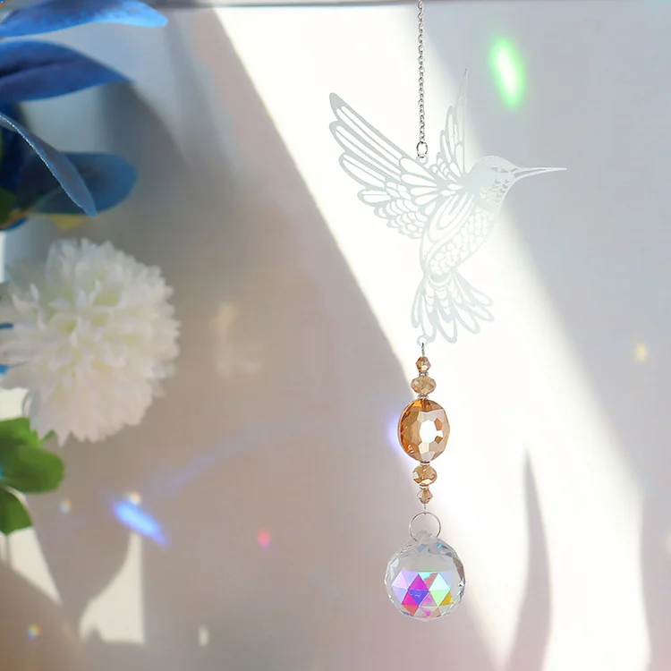 Crystal Wind Chimes Colorful Beads Metal Hanging Drop Summer Gift (Hummingbird)