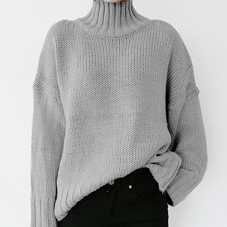 Rotimia Turtleneck Long-Sleeved Solid Color Knitted Pullover Sweater