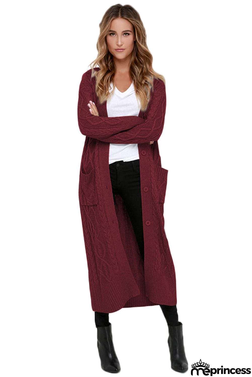 Cable Knit Open Front Long Cardigan