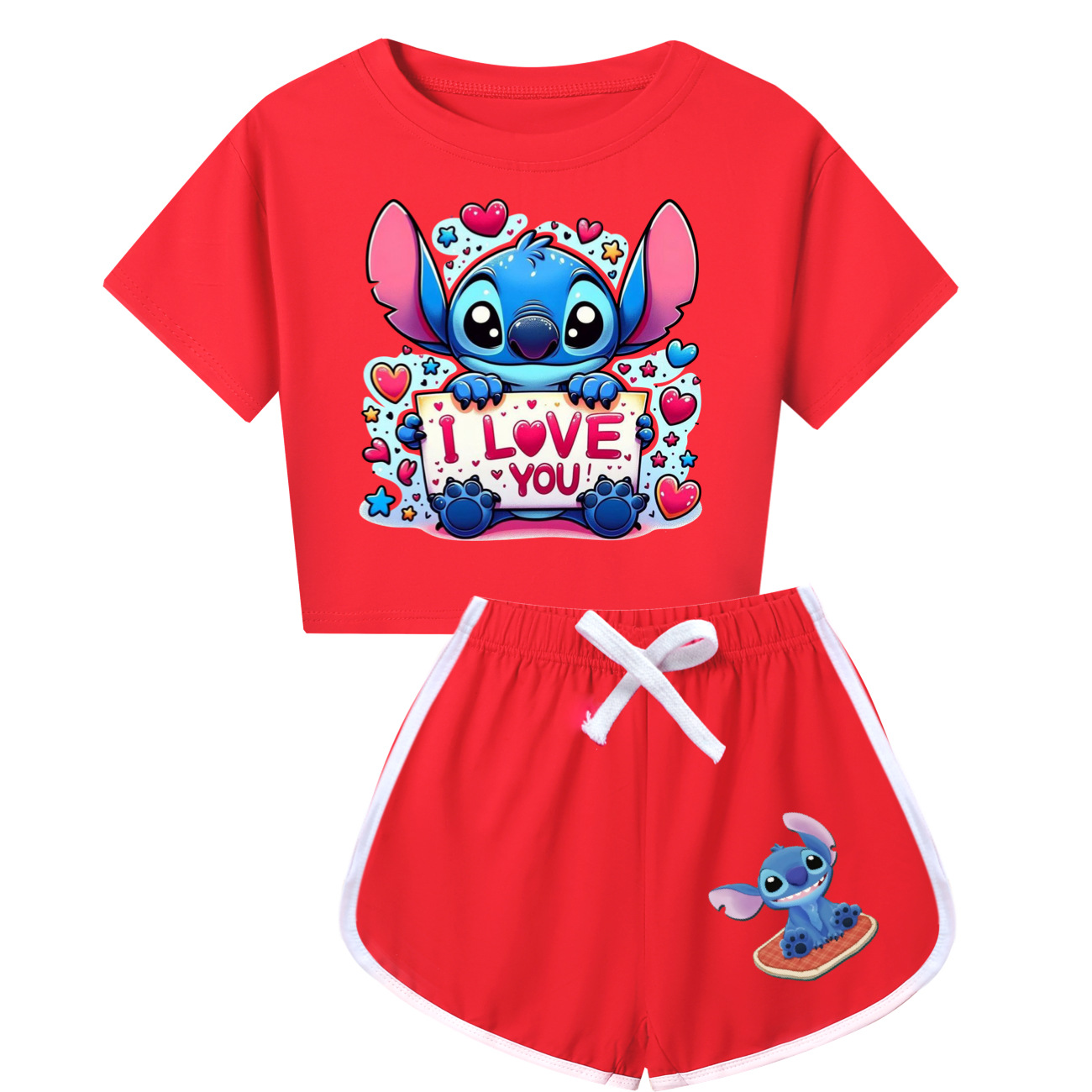 Stitch-Inspired Kids Short Sleeve Set with Shorts - Playful 3662 Outfit for Fun Adventures -Mayoulove