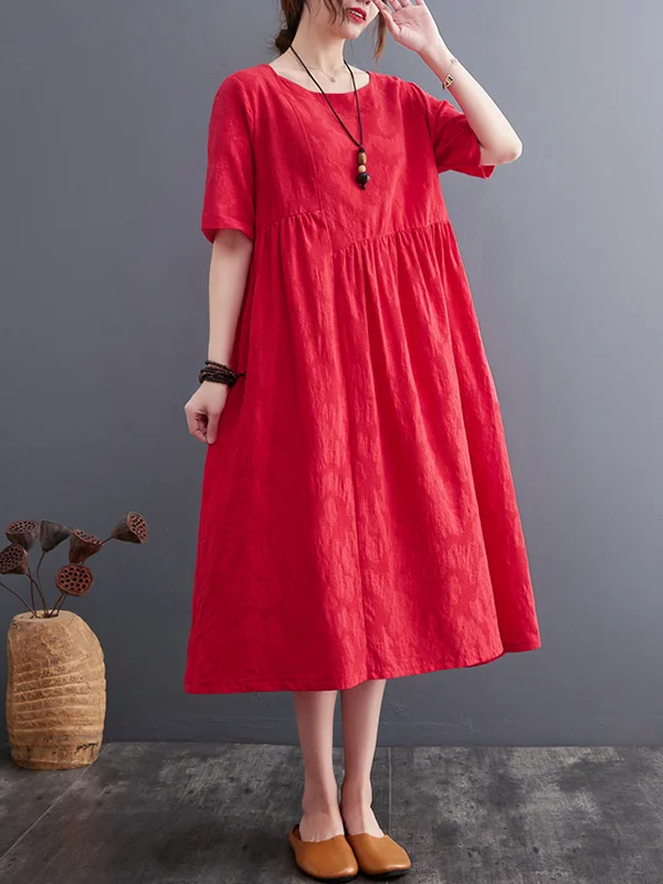 Original Irregular Pleated Jacquard Pure Color Midi Dress