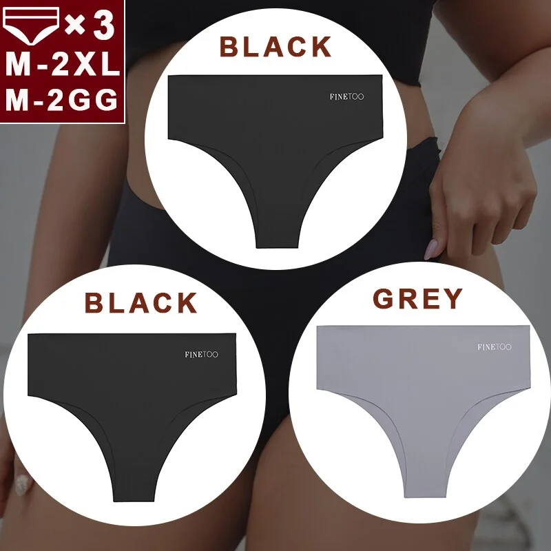 FINETOO 3PCS/Set Women Seamless Underwear Panties Ice Silk Lingerie Female Briefs Plus Size M-2XL Sexy Girls Breathable Pantys
