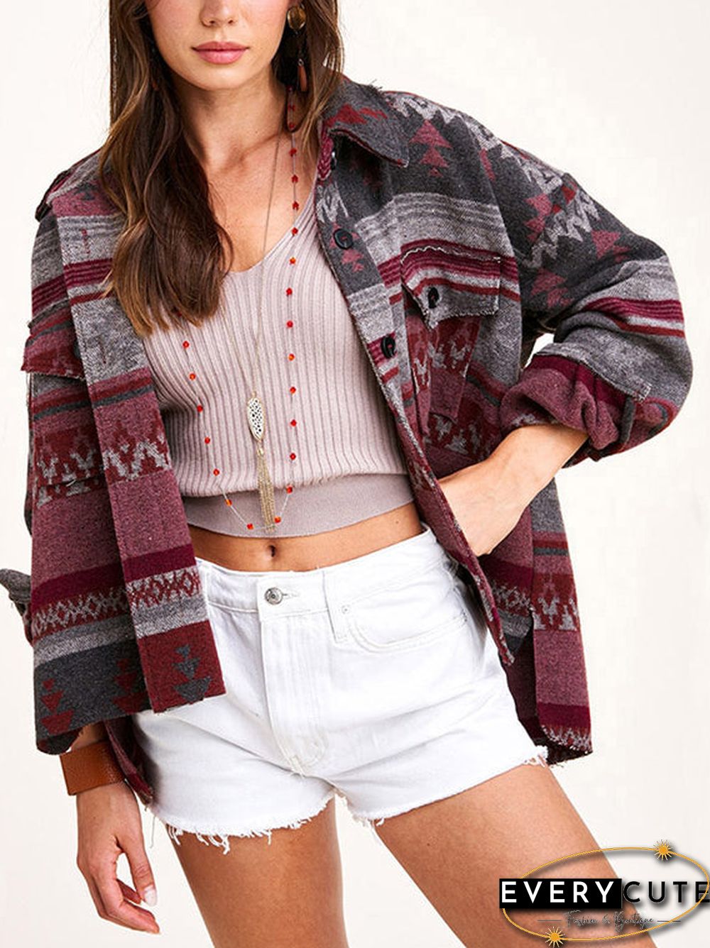 Casual Button Down Jacket Top
