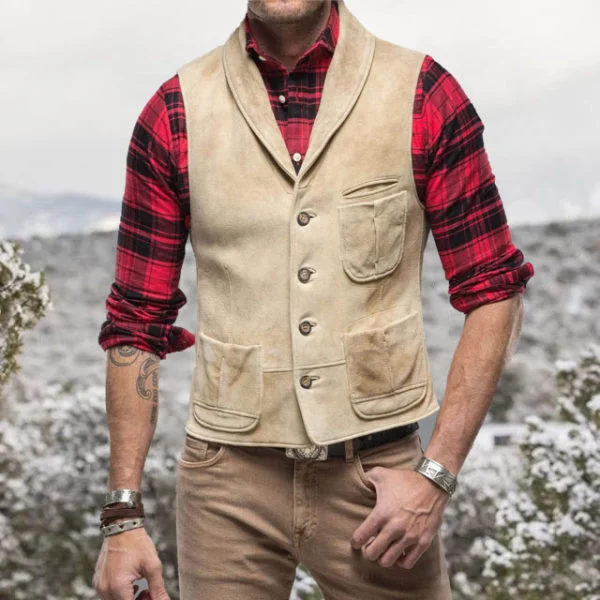 Mens retro fashion western suede vest