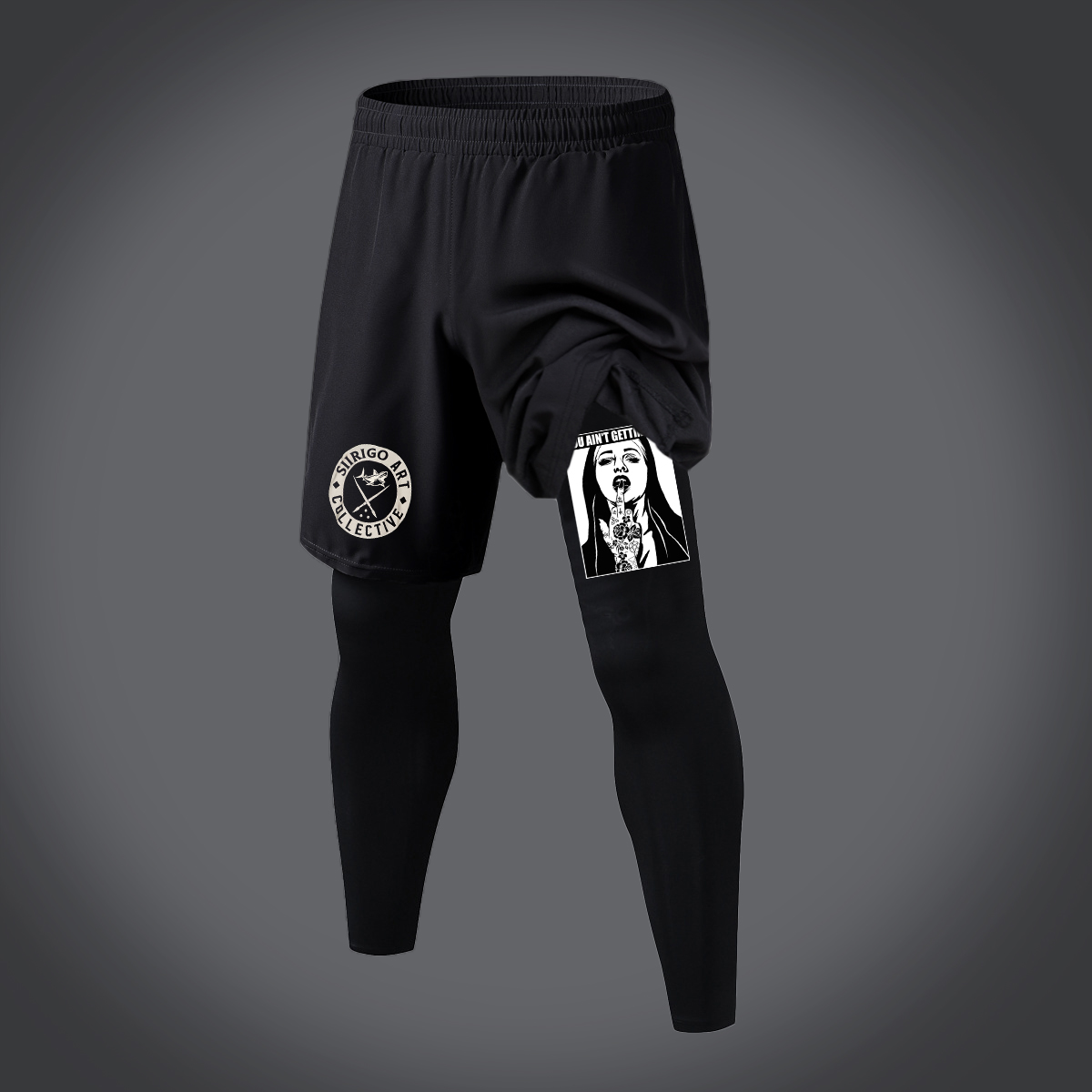 YOU AIN’T GETTING NUN with Rose Tattoo on Hand Graphic Print 2 in 1 Gym Workout With Leggings