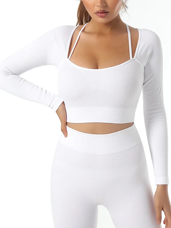 Threaded Seamless Long Sleeve Yoga Tops Workout Tops