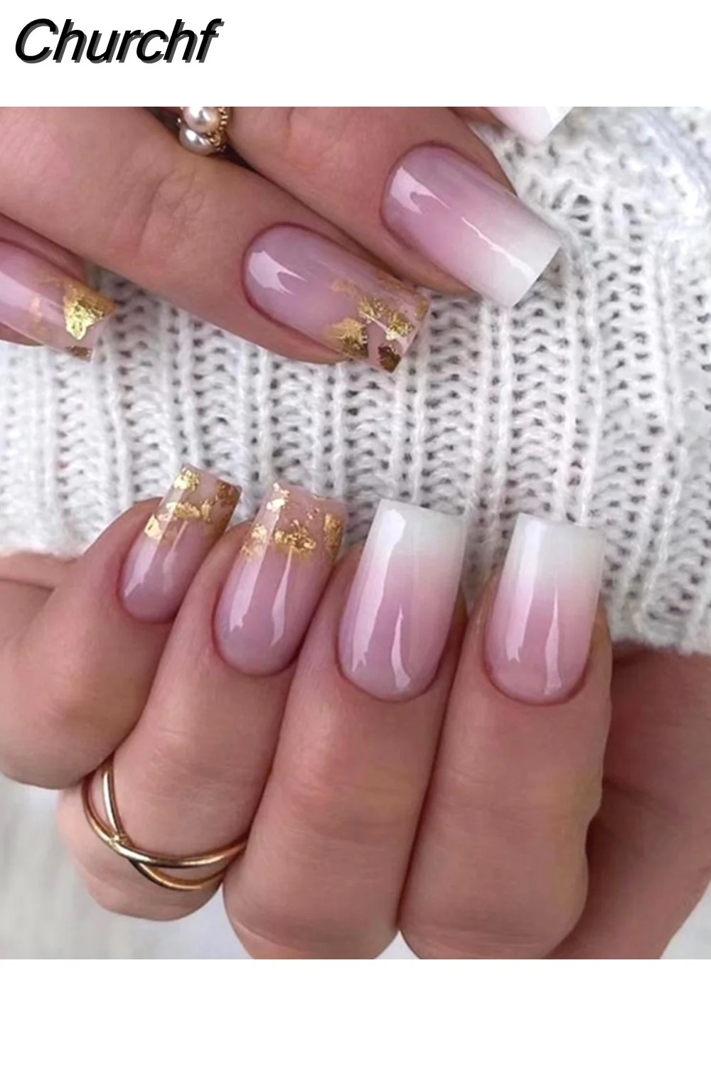 Churchf French Ballerina Fake Nail Pink Gradeint Natural Coffin False Nails Wholesale Nails Supplier Manicure Tool 24pcs/Box-Nail Inspo