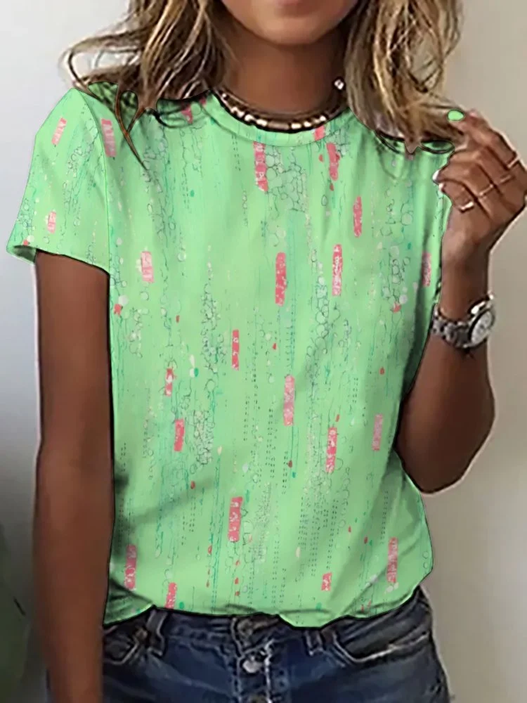 Printed Short Sleeve Casual T-shirt for  Women and Men Unisex Pattern Green, Glitter, Red