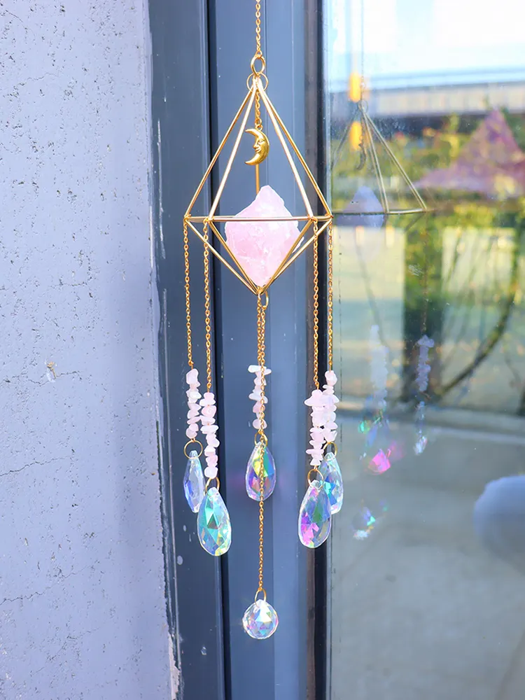 Crystal Wind Chimes Ornaments Moon Star Natural Stone Hanging Pendant Craft