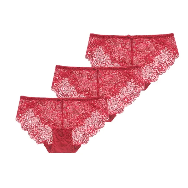 3Pcs/Lot Sexy Lace Underwear Women Transparent Low Waist Panties Cotton Crotch Briefs for Girls Breathable Seamless Lingeries
