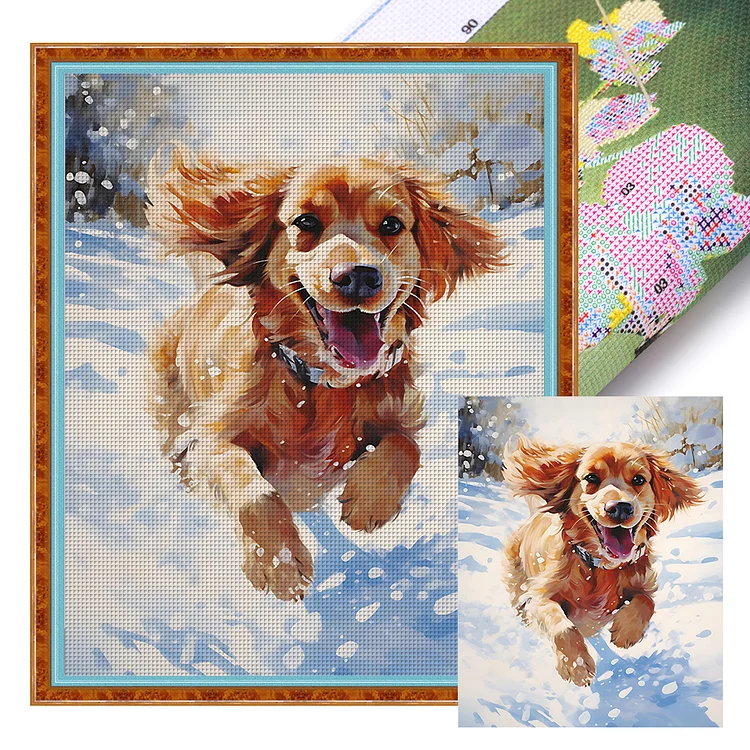 Puppy In Snow 11CT Stamped Cross Stitch 40*50CM