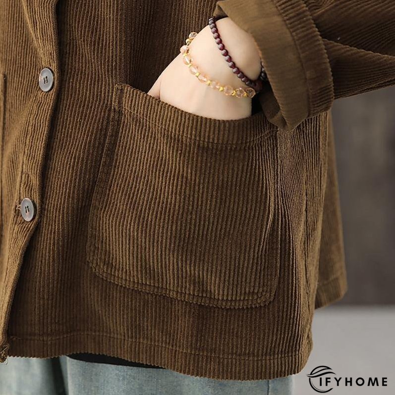 Women Plus Size Pocket Corduroy Coat | IFYHOME